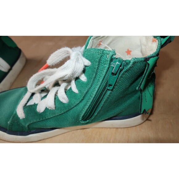Mini Boden Dragon High Top Sneakers Size 29 Little Boys 11 11.5 Green Zip Up Tie - Picture 5 of 7